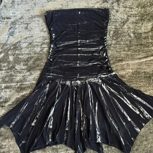 90s Y2K charlotte ruse mini dress black & silver asymmetrical hem fairy small